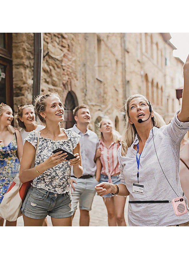 بيوند - مكبر صوت مع سماعة رأس ميكروفون سلكية، مكبر صوت شخصي قابل لإعادة الشحن ومكبر صوت للمعلمين ومرشدي الرحلات والمدربين ومدربي اليوجا واللياقة البدنية (وردي) - Image 1