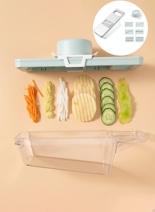 Hanayo Vegetable Chopper Multifunctional Vegetable Food Chopper with 6 Blades Kitchen Food Slicer with Transparent Container and Hand Guard Versatile Vegetable Cutter for Kitchen(Green) - Image 2