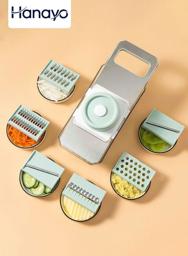 Hanayo Vegetable Chopper Multifunctional Vegetable Food Chopper with 6 Blades Kitchen Food Slicer with Transparent Container and Hand Guard Versatile Vegetable Cutter for Kitchen(Green) - Image 1