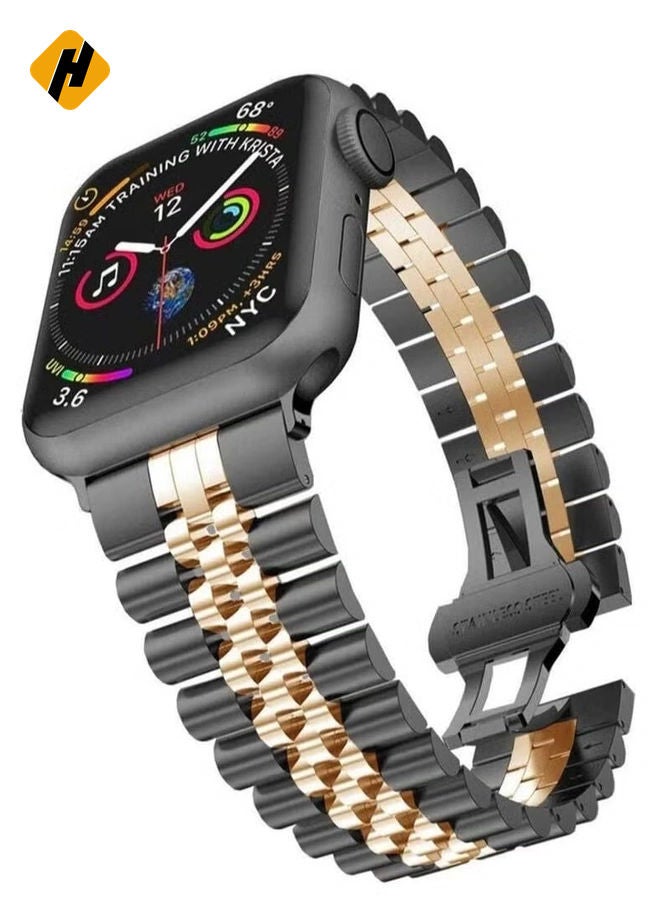 HuHa Replacement Band Compatible with Apple Watch Ultra 49mm 45mm / 44mm / 42mm, Stainless Steel Solid Strap Metal Bracelet for Apple Watch Series 8 7 6 5 4 3 2 SE (Black+Rose Gold)  - Image 2