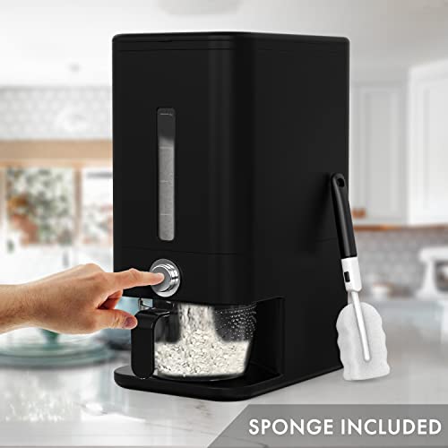 Retail Blade Rice Dispenser - 26.5 lbs Rice Storage Container with Measuring Cup, Rice Scoop & Sponge – Large Cereal Grain Bucket with Scale for Kitchen Pantry Organization, BPA-free, Airtight (Black) - Image 4