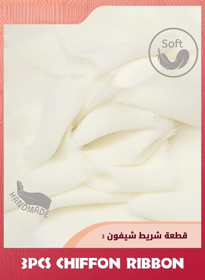 3 لفة الشريط الحريري الشيفون ، 3.8 سم × 5.5 ياردة (5 متر) مجموعة الشريط الشيفون الهامشي اليدوي الصنع ، الشريط الحافة المكسورة لدعوات الزفاف ، تغليف الهدايا ، لف باقة العراس ، الديكور ، DIY الحرف الكريم الأبيض - Image 3