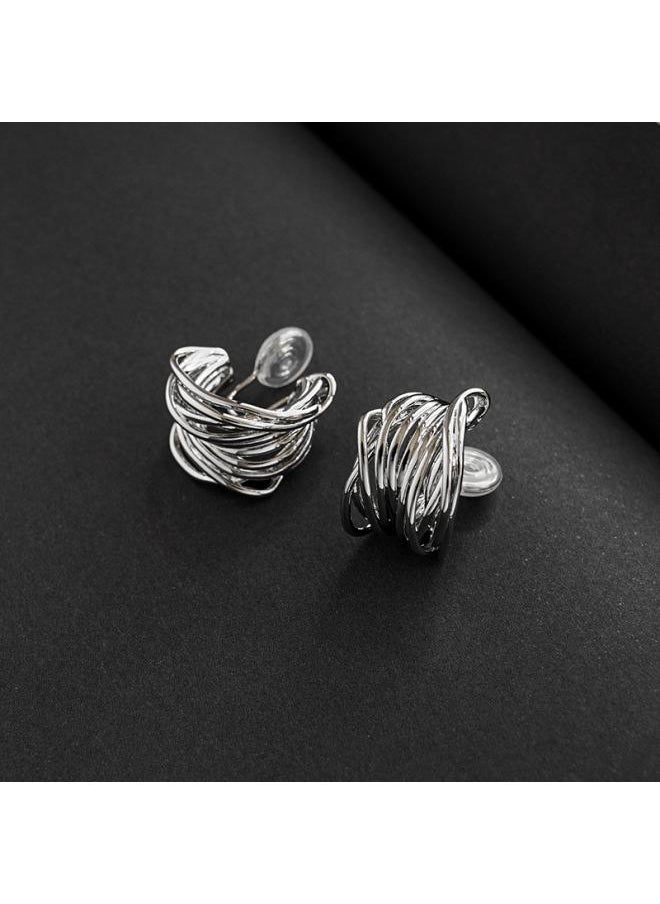 نيبمينينت - European And American Niche Pleated Texture Irregular Exaggerated Earrings Female Non-pierced Mosquito Coil Ear Clip Temperament - Image 1
