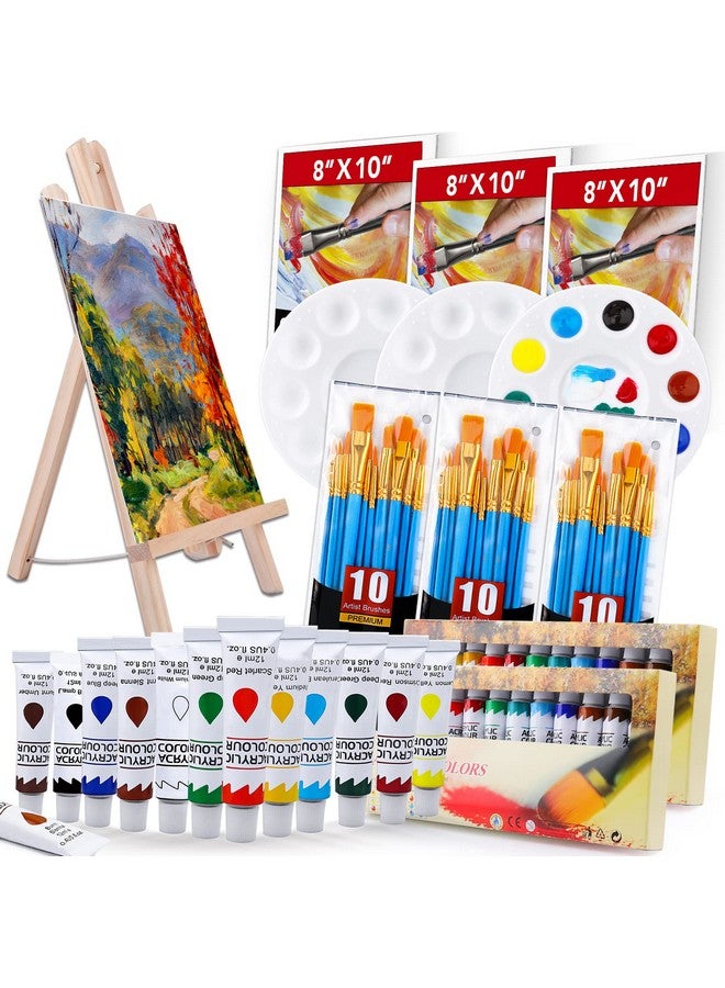 ESRICH Acrylic Paint Set With Wooden Easel 3 Canvas Panels 30 Brushes Paint Plates And 12Ml Acrylics In 12 Colors For Artists - Image 1