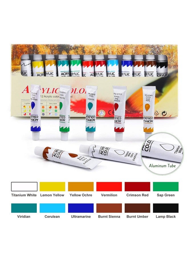 ESRICH Acrylic Paint Set With Wooden Easel 3 Canvas Panels 30 Brushes Paint Plates And 12Ml Acrylics In 12 Colors For Artists - Image 3