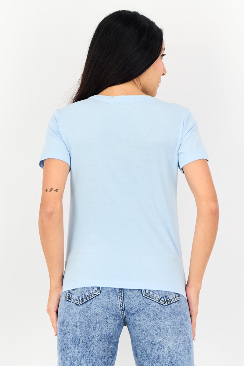ONLY Women Crew Neck Short Sleeve Graphic Print T-Shirt, Light Blue - Image 2