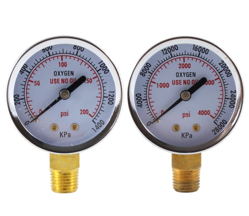 Sa - Low and High Pressure Gauges for Oxygen Regulator - 2 inches - 1/4'' NPT Thread - (Pair) - Image 1