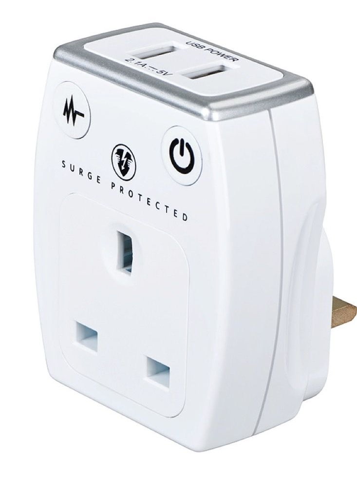 MASTERPLUG Masterplug USB Wall Socket Surge Protection Adapter 1 Socket With 2 USB Charging Ports  - Image 2