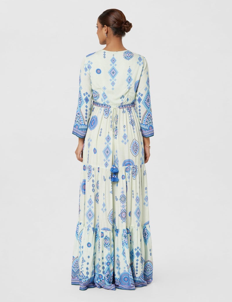 Biba Women Ecru Viscose Rayon Tiered Printed Dress_36 - Image 3