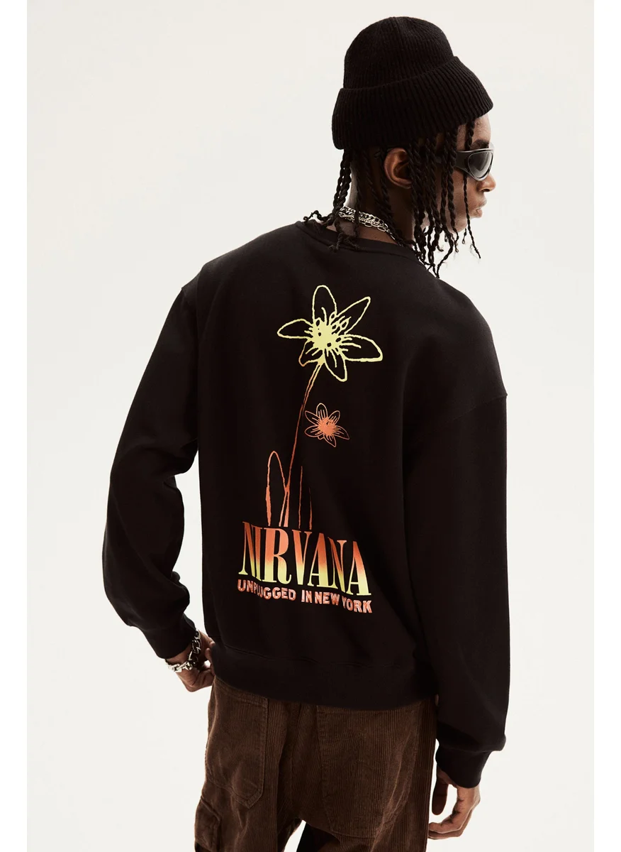 اتش اند ام Relaxed Fit Nirvana Printed Sweatshirt