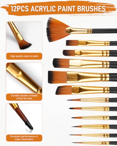 Nicpro مجموعة ألوان الأكريليك من نيكبرو، 24 لون مع 12 فرشاة ولوحة، مجموعة أدوات فنية غير سامة للرسم على القماش، واللوحات، والطين، والخشب، والصخور، والسيراميك، اليقطين الهالوين، ألوان غنية للمبتدئين، والطلاب، والفنانين المحترفين (60 مل، 2 أونصة) - Image 4