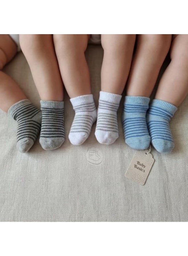 Baby Basics جوارب أطفال قطن 3 أزواج مخططة - Image 3
