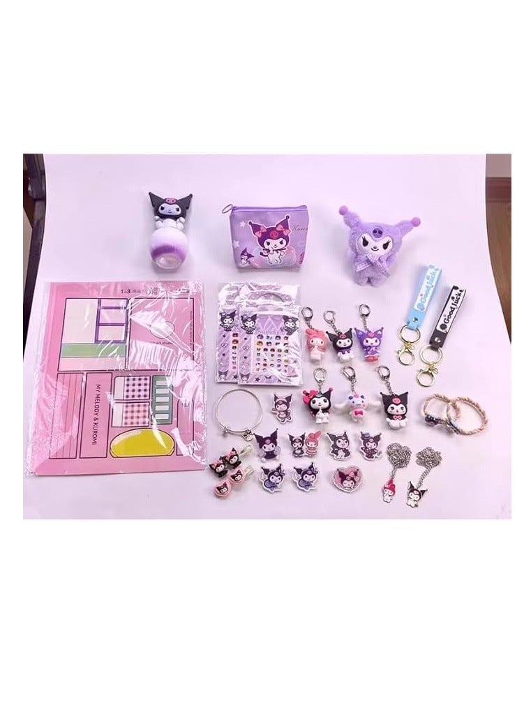 general Sanrio Kuromi blind box poking hole toy set collectible toy set with anime doll keychain, necklace, pendant, ring or badge, ideal birthday gift for children, children's party  - Image 5