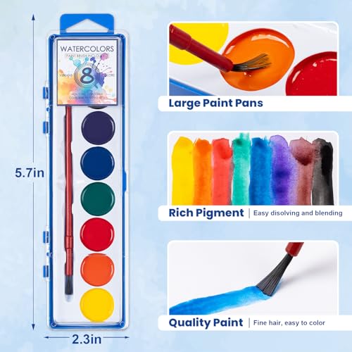 Duchong 72 Pack Watercolor Paint Set Bulk8 Colors Washable WaterColor Paint for Kids Water Color Paint with Brushes Ideal Gift for Party Favors Art Supplies for School Classroom Home - Image 3