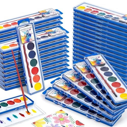 Duchong 72 Pack Watercolor Paint Set Bulk8 Colors Washable WaterColor Paint for Kids Water Color Paint with Brushes Ideal Gift for Party Favors Art Supplies for School Classroom Home - Image 1