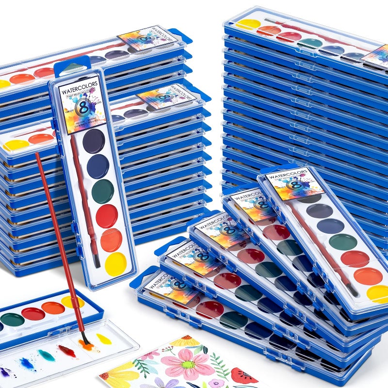 Duchong 72 Pack Watercolor Paint Set Bulk8 Colors Washable WaterColor Paint for Kids Water Color Paint with Brushes Ideal Gift for Party Favors Art Supplies for School Classroom Home - Image 2