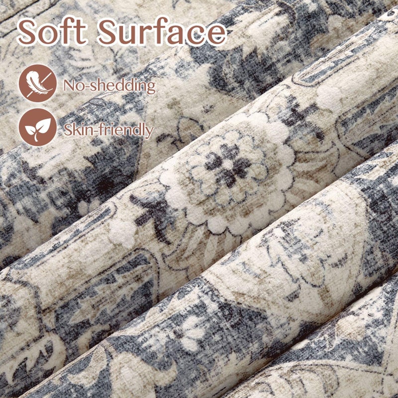 Tortania Area Rug Living Room Rugs - 8x10 Washable Boho Rug Vintage Oriental Distressed Farmhouse Large Thin Indoor Carpet for Living Room Bedroom Under Dining Table Home Office - Cream Blue - Image 4