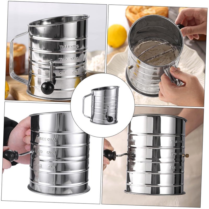 Stainless Steel Flour Sifter Hand Crank Baking Sieve Even Mesh Fine Powder - Image 5
