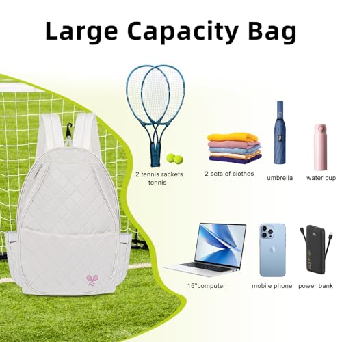 YEEGO DIRECT Tennis Bags for Women, Tennis Backpack Pickleball Racket Bags,Waterproof Sling Bag,Suitable for Pickleball Tennis Badminton, Gifts for Women Men (White) - Image 5