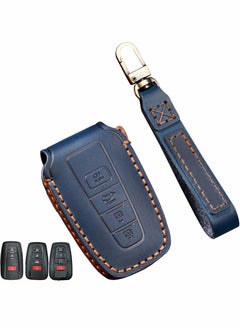 Leather Car Key Case for Toyota RAV4, Handmade with Fob Compatible Highlander Camry Corolla Avalon C-HR Prius GT86 (Blue)