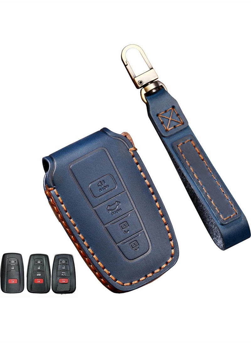 Y&D - Leather Car Key Case for Toyota RAV4, Handmade with Fob Compatible Highlander Camry Corolla Avalon C-HR Prius GT86 (Blue) - Image 1