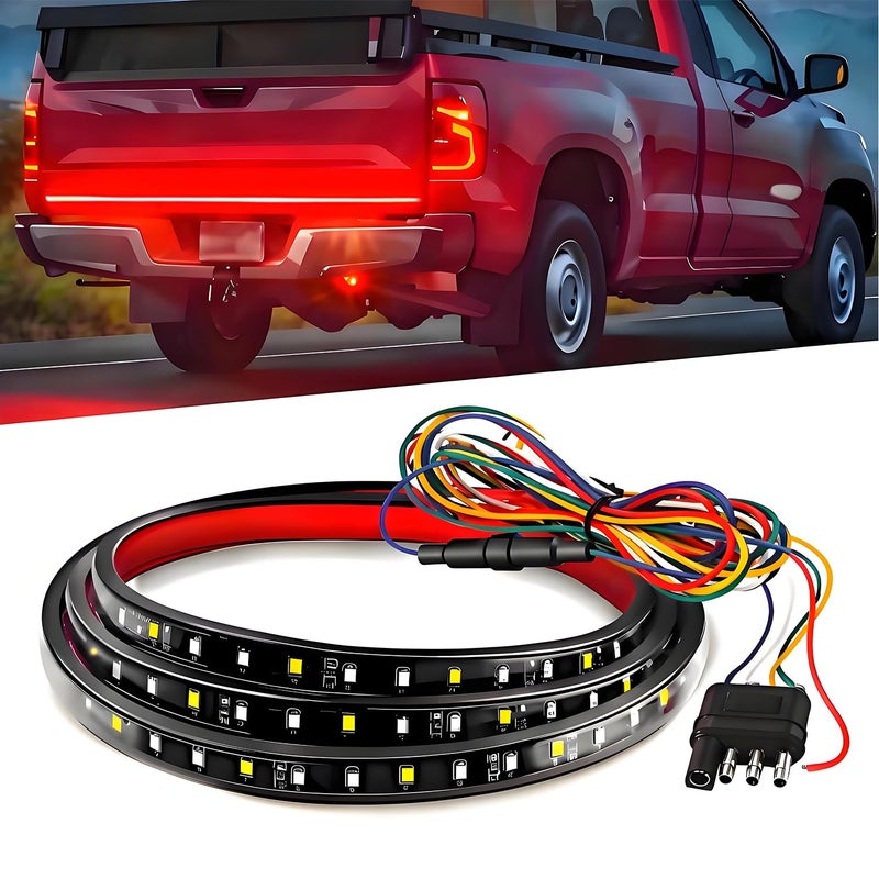 Qasim 48/49inch LED Truck Tailgate Light Strip 5 Function Red/White for Tail Running Brake Light Turn Signal Emergency Warning Reverse Light for Pickup SUV Trailer Cargo - Image 1