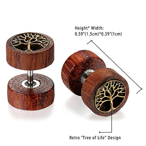 Cupimatch Womens Mens Earrings, 2 Pairs Stainless Steel Wood Tree Hoop Earrings Studs Set for Halloween - Image 5