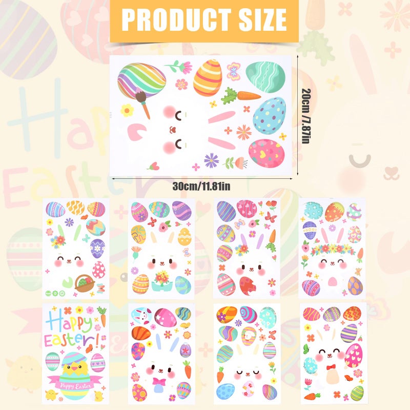 XIHIRCD 9 Sheets Easter Window Stickers, No-Adhesive Easter Window Clings Double-Sided Colorful Eggs Cute Carrot Bunny Cartoon Window Decals Wall Glass Stickers Decorations for Kids Room Holiday - Image 2
