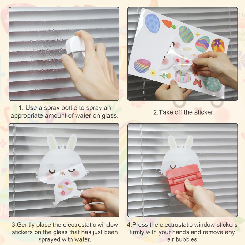 XIHIRCD 9 Sheets Easter Window Stickers, No-Adhesive Easter Window Clings Double-Sided Colorful Eggs Cute Carrot Bunny Cartoon Window Decals Wall Glass Stickers Decorations for Kids Room Holiday - Image 4