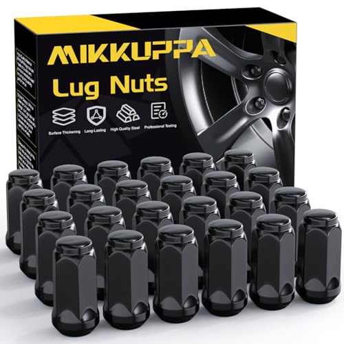 MIKKUPPA M14x1.5 Lug Nuts, Replacement for Chevy Silverado Suburban 1500 Tahoe Colorado Traverse, Ford F-150 Ram 1500 Aftermarket Wheel, 24pcs Black Closed End Bulge Acorn Tire Lug Nuts - Image 1