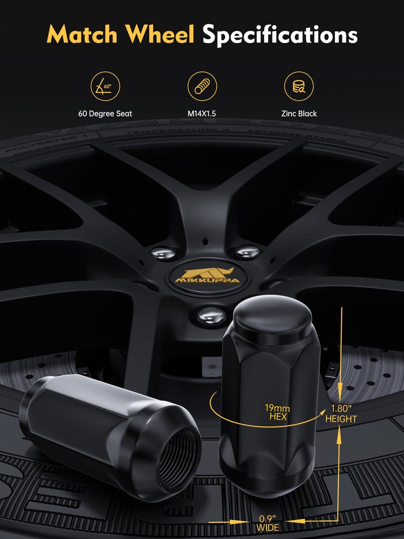 MIKKUPPA M14x1.5 Lug Nuts, Replacement for Chevy Silverado Suburban 1500 Tahoe Colorado Traverse, Ford F-150 Ram 1500 Aftermarket Wheel, 24pcs Black Closed End Bulge Acorn Tire Lug Nuts - Image 2