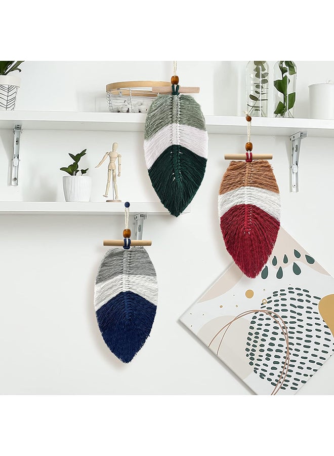 انتيكيانو زينة مكرمية معلقة على الحائط للديكور بتصميم اوراق وريش مع خرز خشب 3 قطع - Image 2