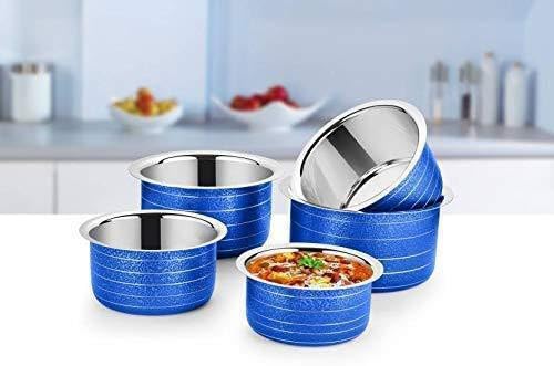 Powder Coating Stainless Steel Tope/Bowl Set Without Lid Cookware (Size: 300 ml, 550 ml, 750 ml, 1100 ml, 1500 ml) Set of 5 Pieces Blue Tope  - Image 1