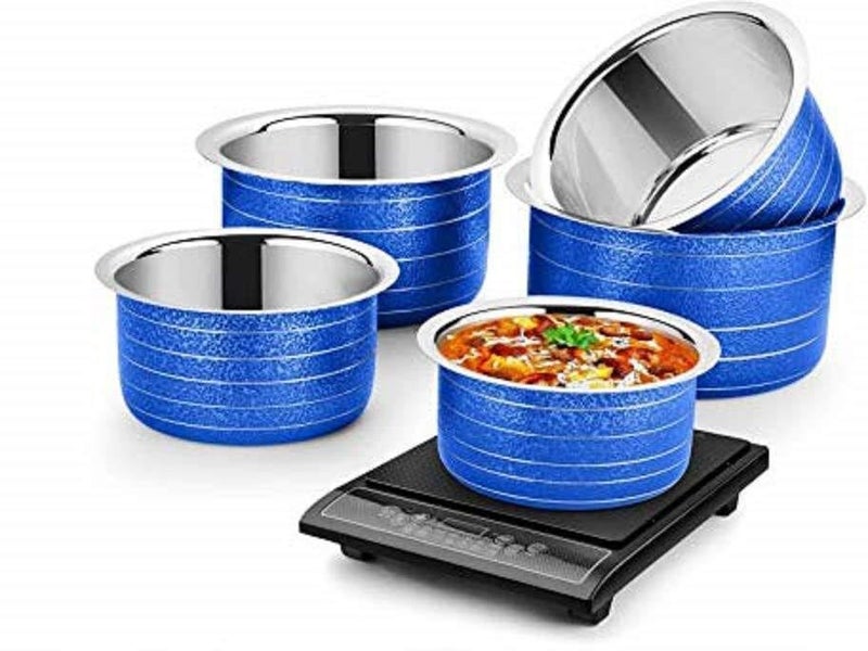 Powder Coating Stainless Steel Tope/Bowl Set Without Lid Cookware (Size: 300 ml, 550 ml, 750 ml, 1100 ml, 1500 ml) Set of 5 Pieces Blue Tope  - Image 2