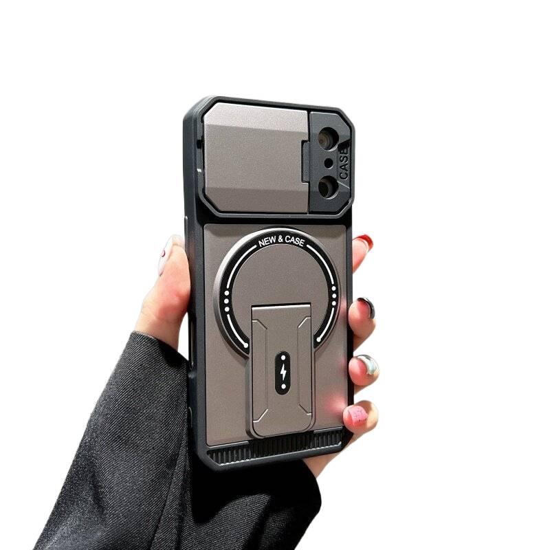 MagSafe iPhone 15 Protective PC Case for 15 Plus 15 Pro 15 Pro Max and Kickstand in Silver for Work and School - Image 1