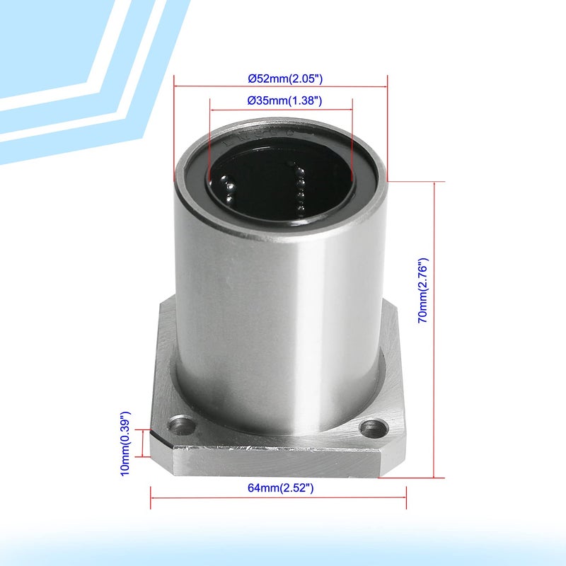 Aopin LMK35UU Square Flange Linear Motion Ball Bearing, ID 35mm, OD 52mm Linear Ball Bearings Sae52100 Carbon Steel, 6 Rows of Steel Balls, Great for CNC, 3D Printer, Linear Rail Guide - Image 2