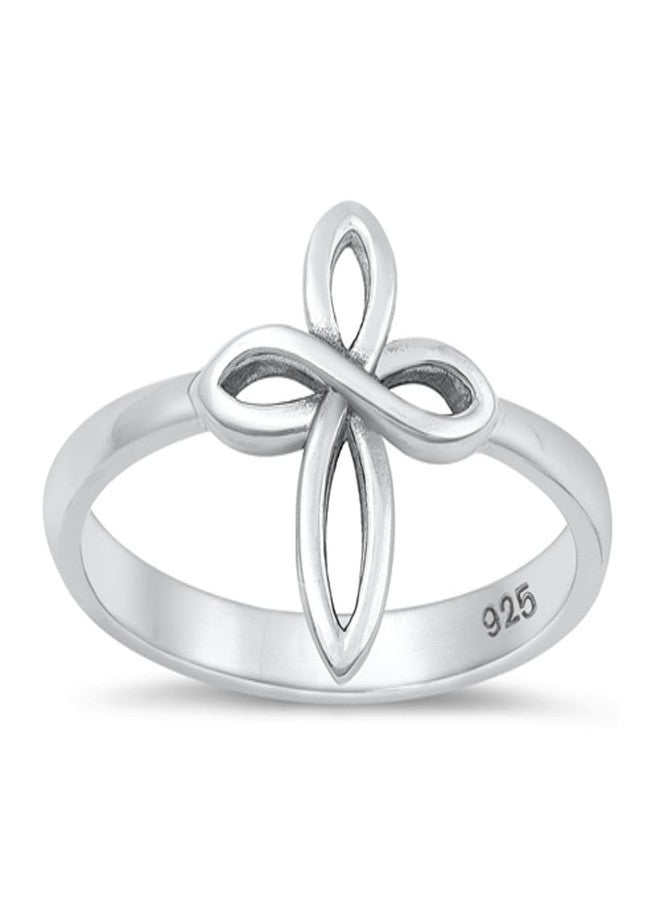 Sac Silver Infinity Love Knot Cross Christian Ring New .925 Sterling Silver Band Size 7 - Image 1