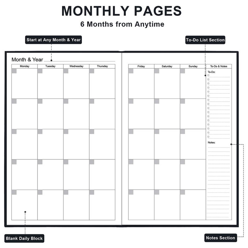 Tuun Fuplan Daily & Monthly Planner for 2026 or Anytime - ADHD Planner Two Pages Per Day, Daily Planner Undated to Increase Focus, Eliminate Overwhelm, Achieve Your Biggest Goals, 5.8'' Ã— 8.3'', Black - Image 4