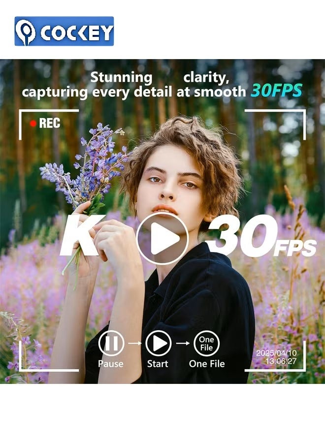 COCKEY Digital camera, 4K video camera, children's camera, 64MP digital camera, 64GB TF card, 16x zoom, intelligent voice-controlled shutter - Image 2