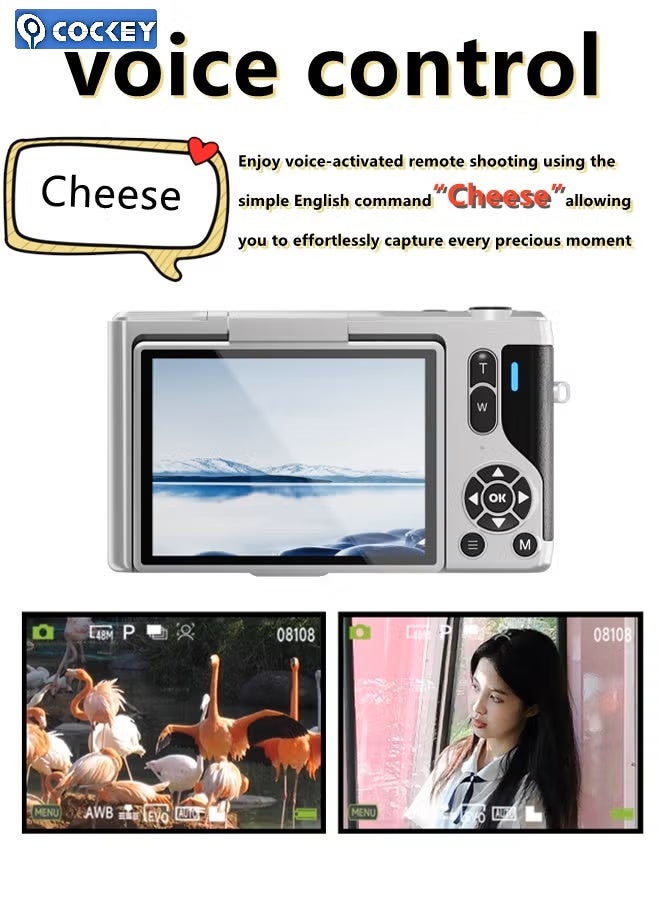 COCKEY Digital camera, 4K video camera, children's camera, 64MP digital camera, 64GB TF card, 16x zoom, intelligent voice-controlled shutter - Image 3