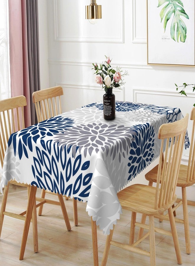 Laeacco 52x70 inch Abstract Floral Tablecloth Navy Blue Grey Dahlia Flowers Table Cloth Geometric Modern Art Rectangle Tablecloth Washable Wrinkle Free Table Cover for Kitchen Dining Room Home Decor - Image 1