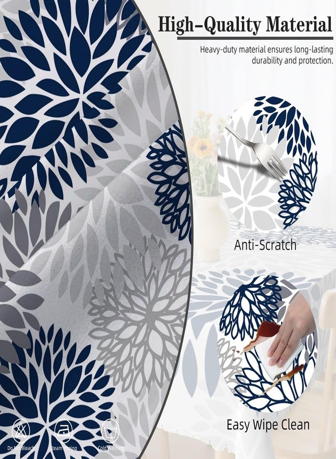 Laeacco 52x70 inch Abstract Floral Tablecloth Navy Blue Grey Dahlia Flowers Table Cloth Geometric Modern Art Rectangle Tablecloth Washable Wrinkle Free Table Cover for Kitchen Dining Room Home Decor - Image 4