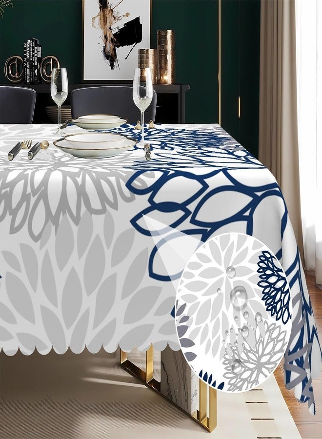Laeacco 52x70 inch Abstract Floral Tablecloth Navy Blue Grey Dahlia Flowers Table Cloth Geometric Modern Art Rectangle Tablecloth Washable Wrinkle Free Table Cover for Kitchen Dining Room Home Decor - Image 5