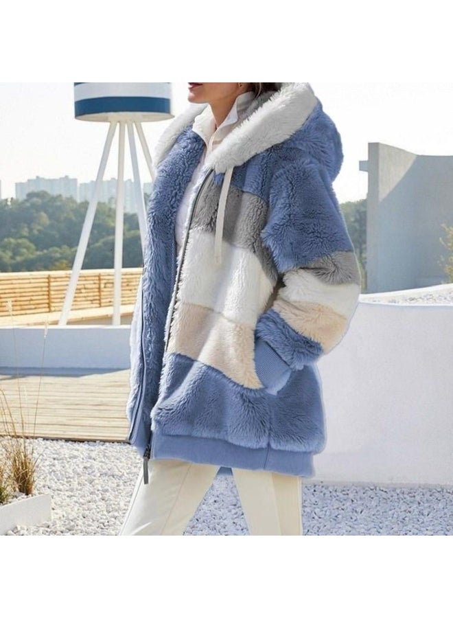 Yoxier Europe United States 2024 Autumn Winter Warm Plush Zipper Pocket Hooded Loose Jacket Women