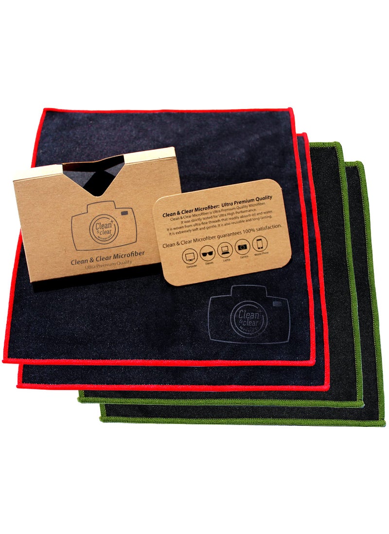 Clean & Clear Microfiber Clean  Clear Microfiber Extra Large Cleaning Cloth 4 Pack  Ultra Premium Microfiber for Camera Lens Glasses Screens and All Lens 