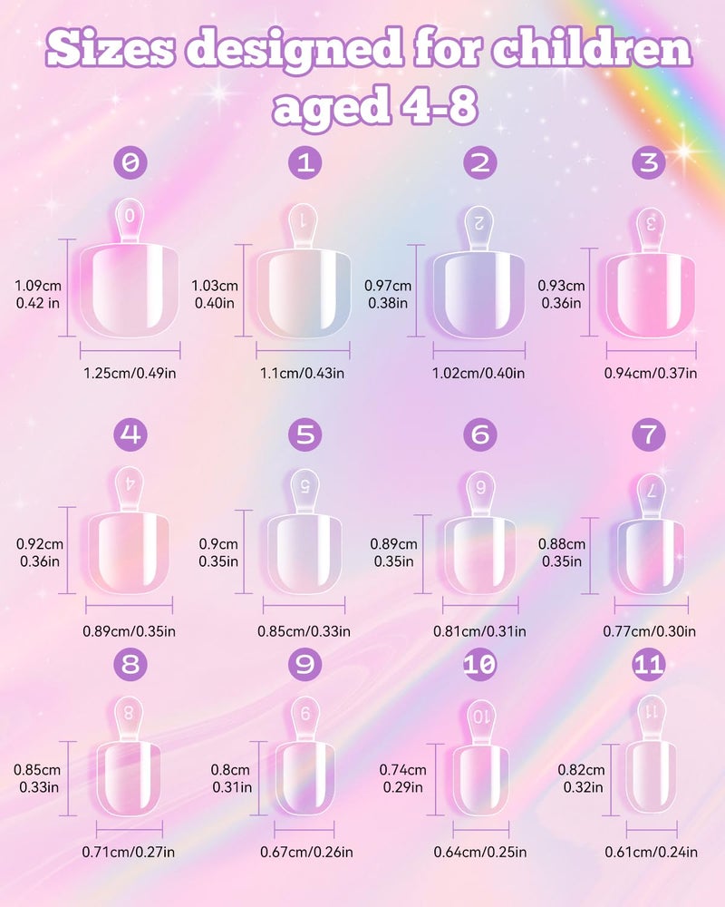 krofaue Kids Nail Tips with Handle - 240Pcs Soft Gel Press on Nails for Girls & Children for Easy DIY Nail Tips Art, 12 Sizes Fingernail Decoration (4-8 years old) - Image 2