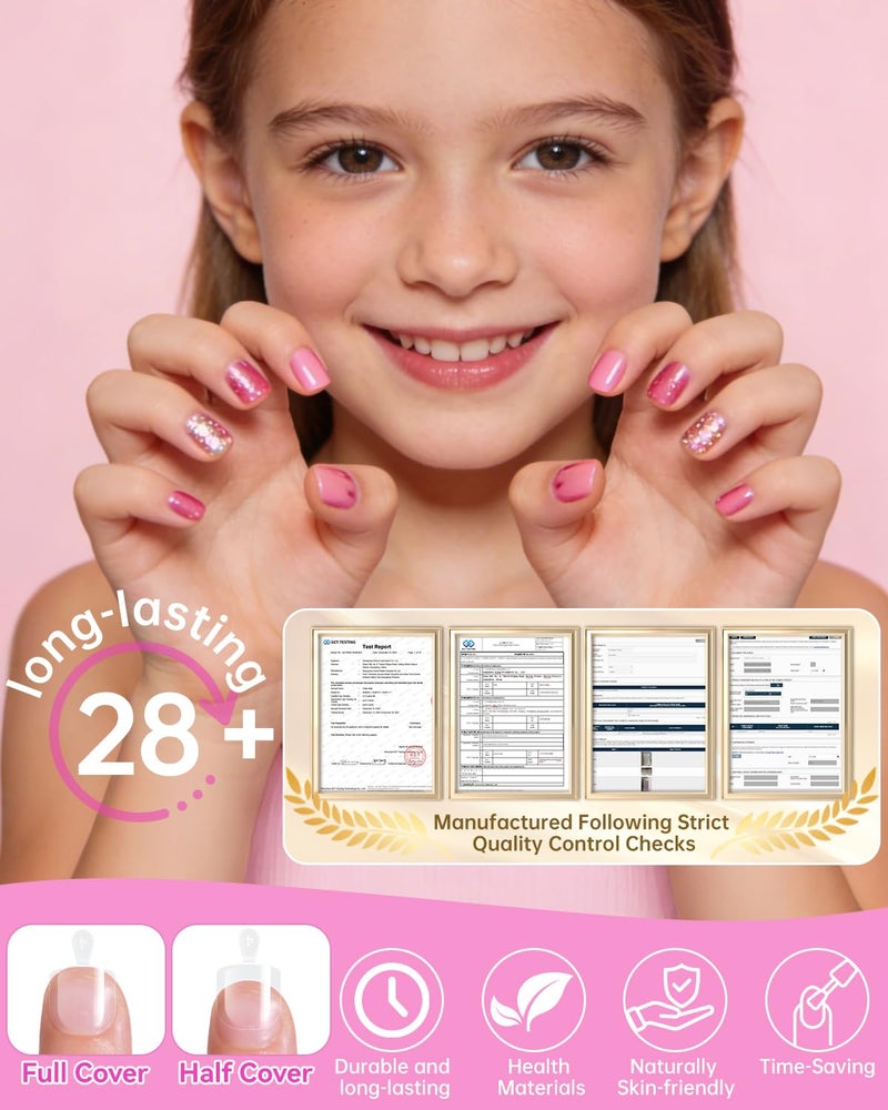 krofaue Kids Nail Tips with Handle - 240Pcs Soft Gel Press on Nails for Girls & Children for Easy DIY Nail Tips Art, 12 Sizes Fingernail Decoration (4-8 years old) - Image 5
