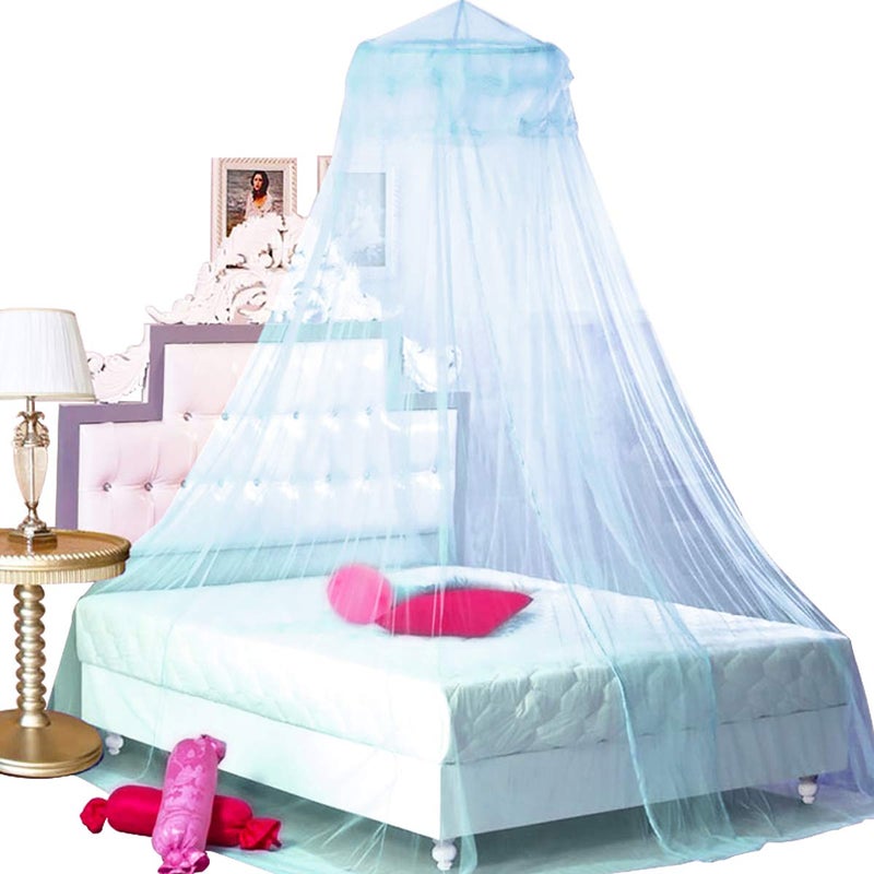 BCBYou Princess Bed Canopy Netting Mosquito Net Round Lace Dome for Twin Full and Queen Size Beds Crib with Jumbo Swag Hook Light Blue