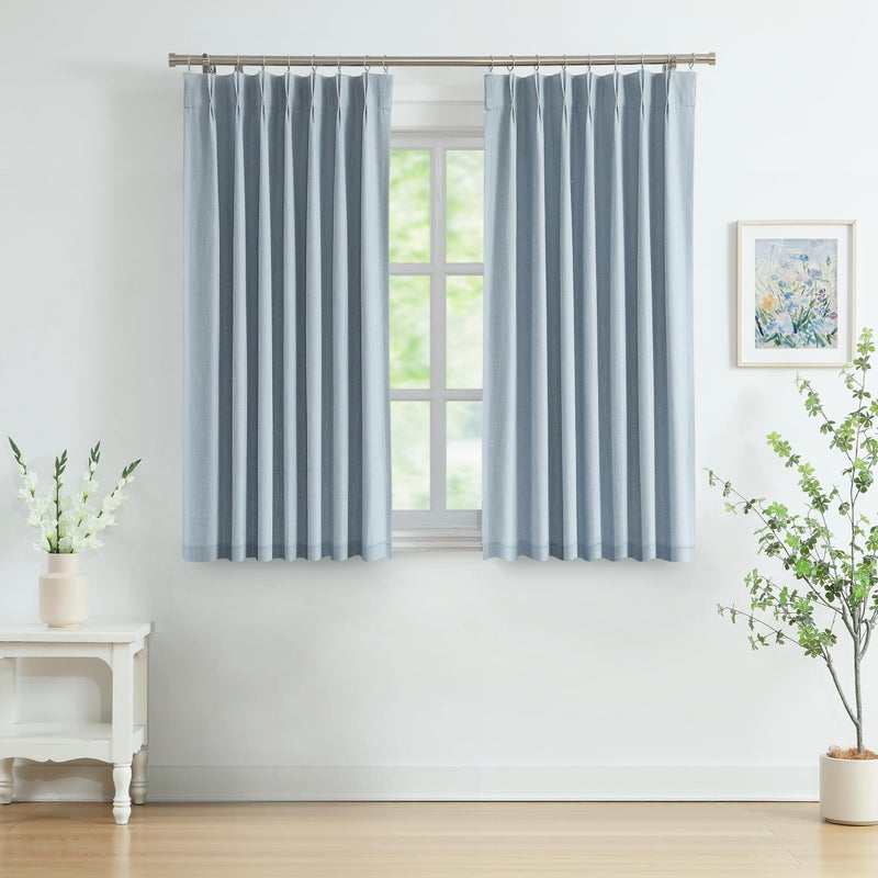 WEST LAKE 63 Inch Dusty Blue Bailey Pinch Pleated Full Blackout Curtains with Liners,Modern Textured Drapes with Backtabs Hooks,Thermal Insulating Window Treatment for Bedroom Living Room,40"Wx63"Lx2 - Image 1
