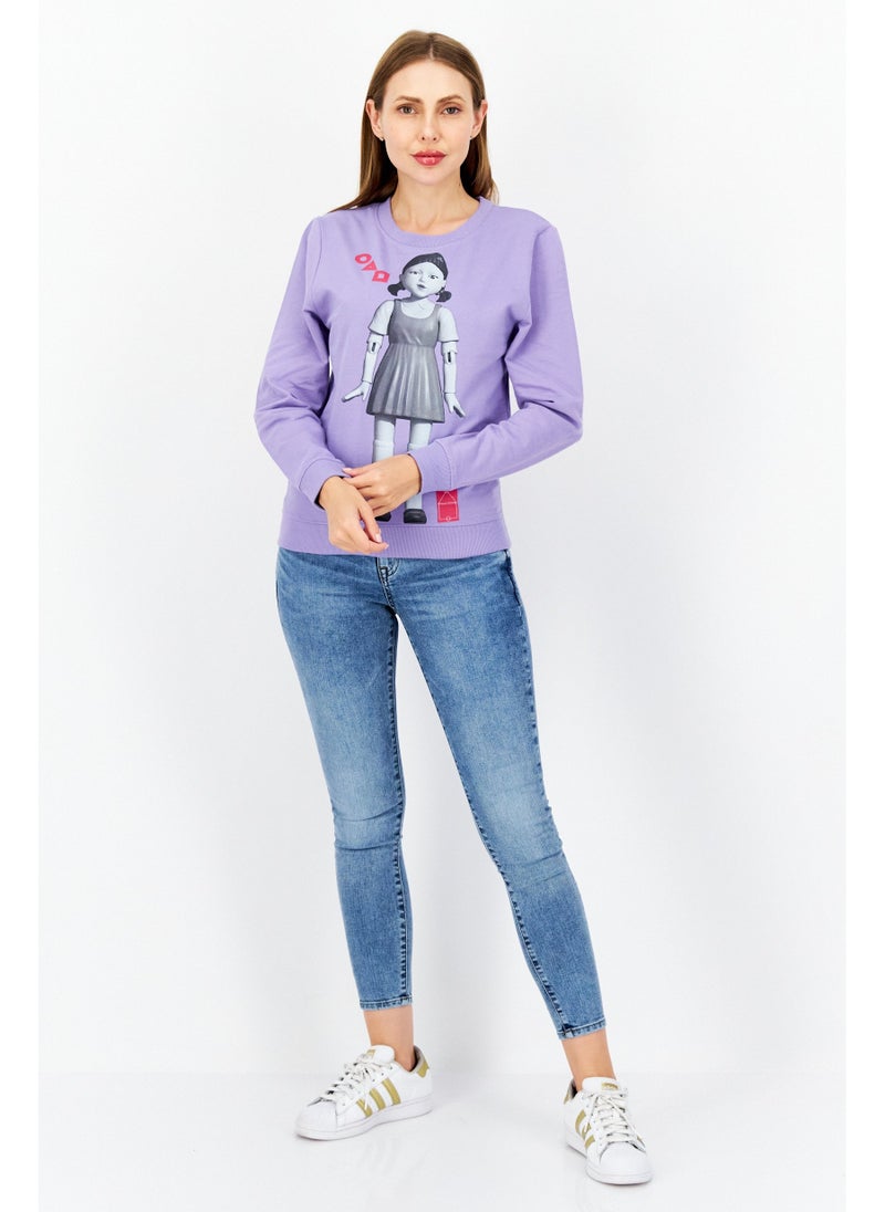 NETFLIX Women Squid Game Crew Neck Long Sleeve Graphic Print Sweatshirt, Purple - Image 5